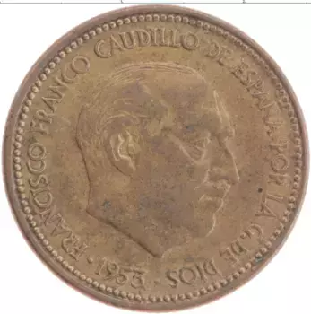 Монета 2 1/2 песеты Испании 1953 года Бронза Франциско Франко