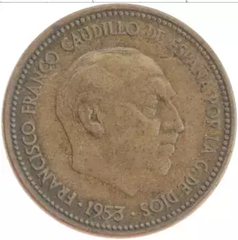 Монета 2 1/2 песеты Испании 1953 года Бронза Франциско Франко