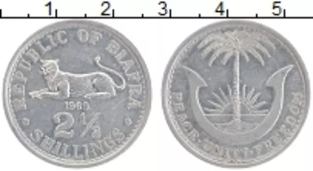 Монета 2 1/2 шиллинга Биафры 1969 года Алюминий