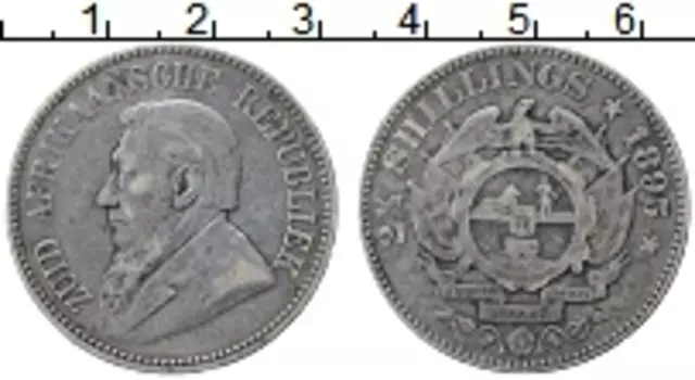 Монета 2 1/2 шиллинга Южно Африканской Республики 1895 года Серебро Пауль Крюгер