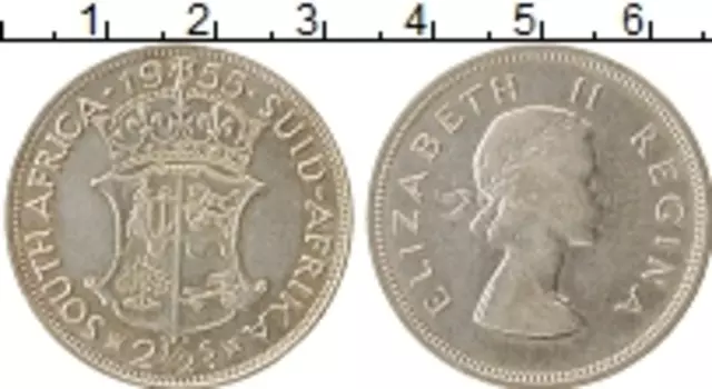Монета 2 1/2 шиллинга Южно Африканской Республики 1955 года Серебро Елизавета II