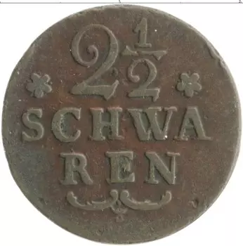Монета 2 1/2 шварена Бремена 1802 года Медь