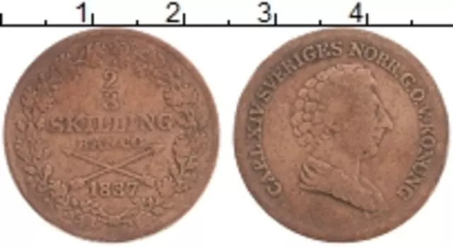 Монета 2/3 скиллинга Швеции 1837 года Медь Карл XIV Юхан