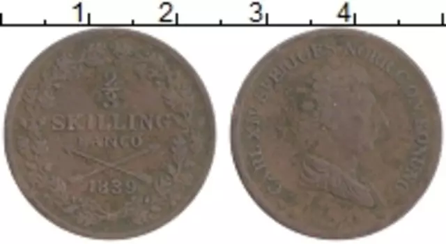 Монета 2/3 скиллинга Швеции 1839 года Медь Карл XIV Юхан