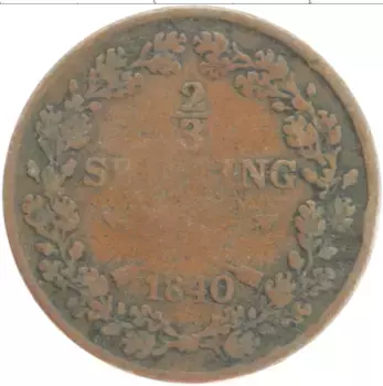 Монета 2/3 скиллинга Швеции 1840 года Медь Карл XIV Юхан