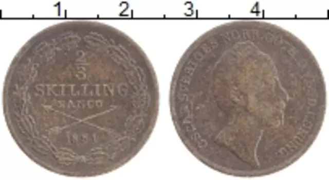 Монета 2/3 скиллинга Швеции 1851 года Медь Оскар I