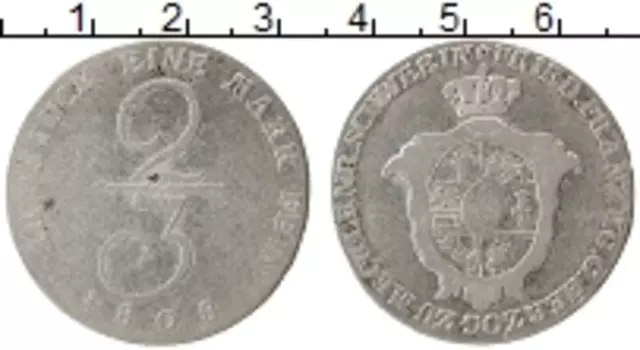 Монета 2/3 талера Мекленбург-Шверина 1808 года Серебро Фридрих Франц