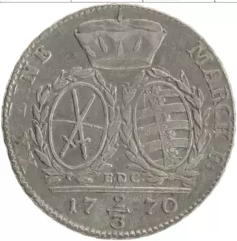 Монета 2/3 талера Саксонии 1770 года Серебро Фридрих Август