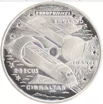 Монета 2,8 экю Гибралтара 1993 года Медно-никель Евротоннель