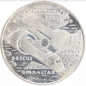 Монета 2,8 экю Гибралтара 1993 года Медно-никель Евротоннель