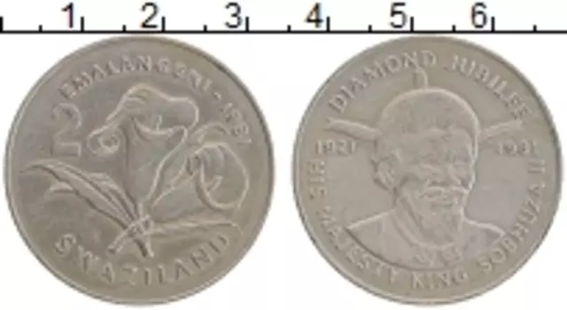 Монета 2 эмалангени Свазиленда 1981 года Медно-никель Бриллиантовый юбилей Собузы II