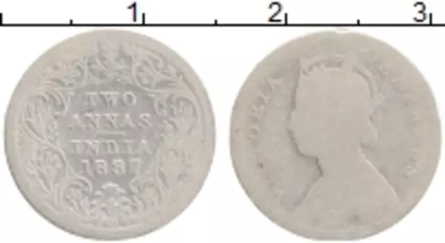 Монета 2 анны Индии 1887 года Серебро Виктория