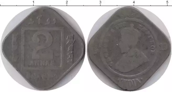 Монета 2 анны Индии 1919 года Медно-никель Георг V