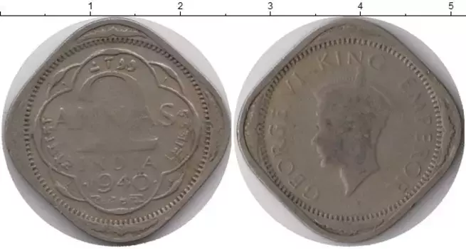 Монета 2 анны Индии 1940 года Медно-никель Георг VI