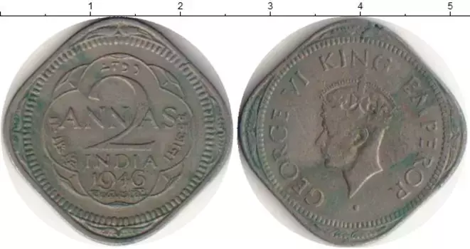 Монета 2 анны Индии 1946 года Медно-никель Георг VI