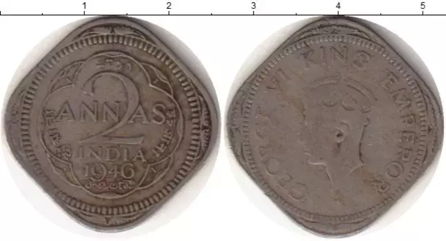 Монета 2 анны Индии 1946 года Медно-никель Георг VI