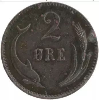 Монета 2 эре Дании 1885 года Бронза Кристиан IХ