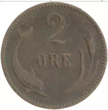 Монета 2 эре Дании 1891 года Бронза Кристиан IХ