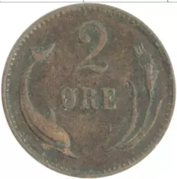 Монета 2 эре Дании 1897 года Бронза Кристиан IX