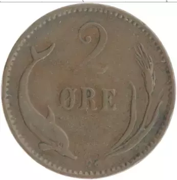 Монета 2 эре Дании 1902 года Бронза Кристиан IХ