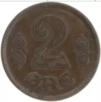 Монета 2 эре Дании 1920 года Бронза Кристиан Х