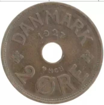 Монета 2 эре Дании 1927 года Бронза Кристиан X