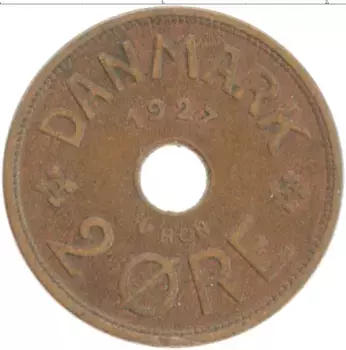 Монета 2 эре Дании 1927 года Бронза Кристиан X