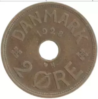 Монета 2 эре Дании 1928 года Бронза Кристиан X
