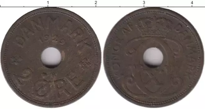 Монета 2 эре Дании 1929 года Бронза