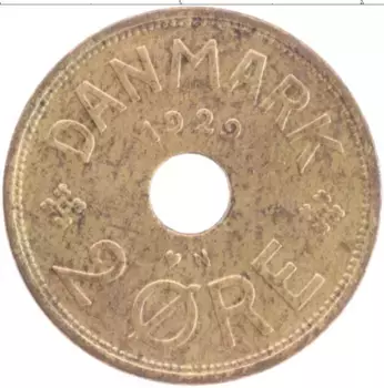 Монета 2 эре Дании 1929 года Бронза Кристиан Х