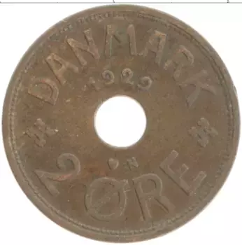 Монета 2 эре Дании 1929 года Бронза Кристиан X