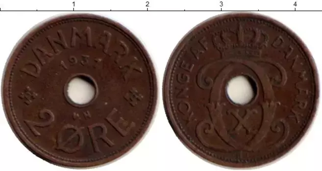 Монета 2 эре Дании 1931 года Бронза Кристиан Х