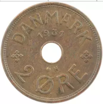 Монета 2 эре Дании 1931 года Бронза Кристиан Х