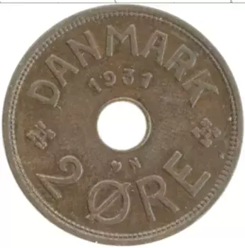 Монета 2 эре Дании 1931 года Бронза Кристиан X