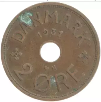 Монета 2 эре Дании 1931 года Бронза Кристиан X