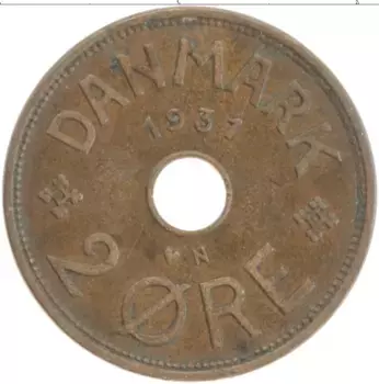 Монета 2 эре Дании 1931 года Бронза Кристиан X