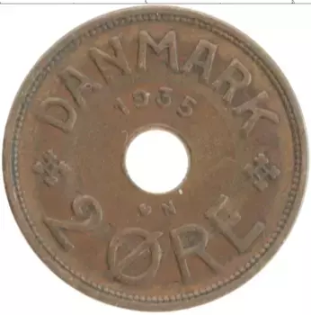 Монета 2 эре Дании 1935 года Бронза Кристиан X
