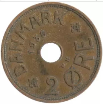 Монета 2 эре Дании 1935 года Бронза Кристиан X