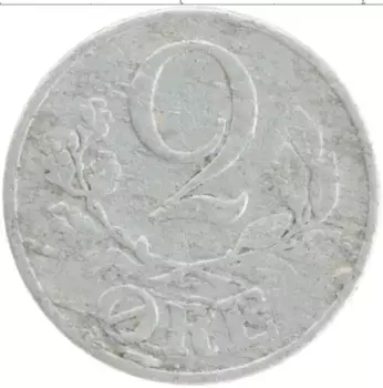 Монета 2 эре Дании 1941 года Алюминий Кристиан Х