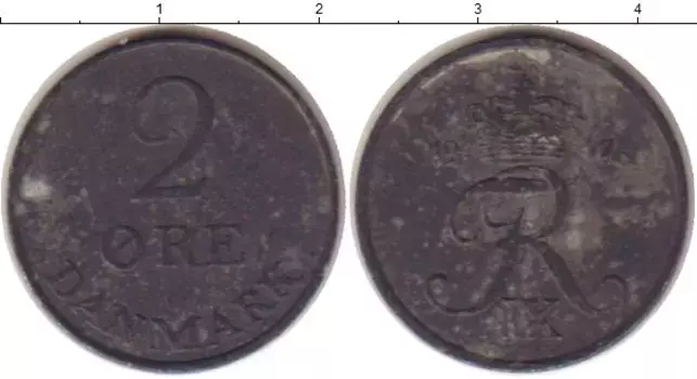 Монета 2 эре Дании 1957 года Цинк