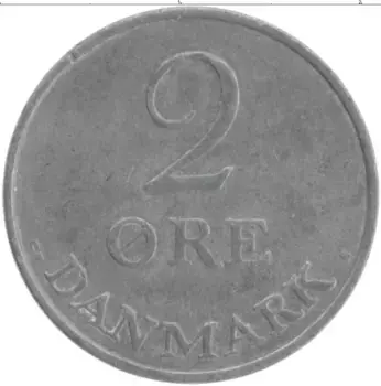 Монета 2 эре Дании 1957 года Цинк Фредерик IX