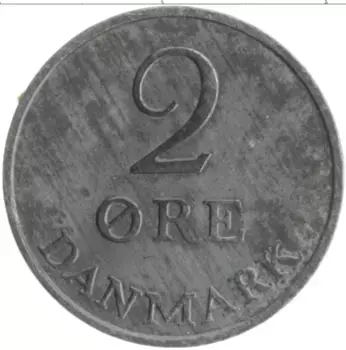 Монета 2 эре Дании 1957 года Цинк Фредерик IX