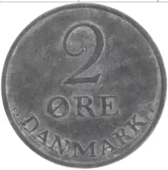 Монета 2 эре Дании 1961 года Цинк Фредерик IX