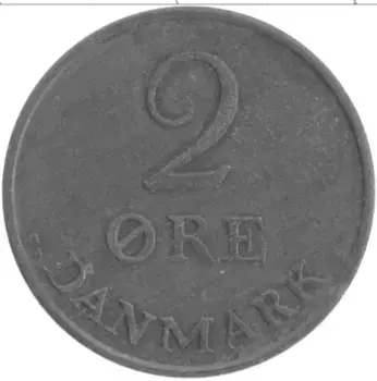 Монета 2 эре Дании 1967 года Цинк Фредерик IX
