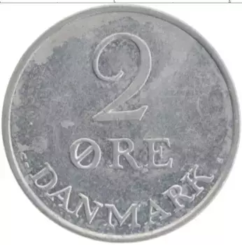 Монета 2 эре Дании 1969 года Цинк Фредерик IX