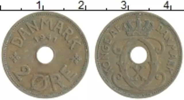 Монета 2 эре Фарерских островов 1941 года Бронза Кристиан X