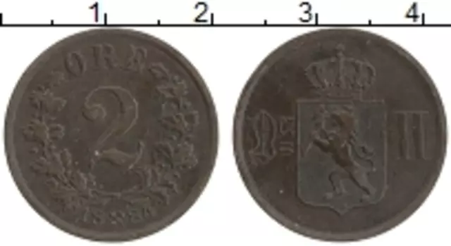 Монета 2 эре Норвегии 1884 года Медь Оскар II