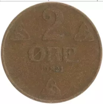 Монета 2 эре Норвегии 1921 года Бронза Хокон VII
