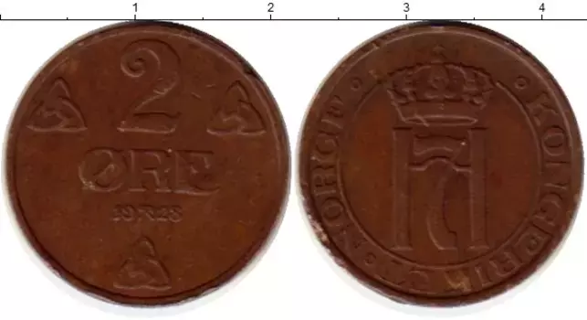 Монета 2 эре Норвегии 1928 года Бронза Хокон VII