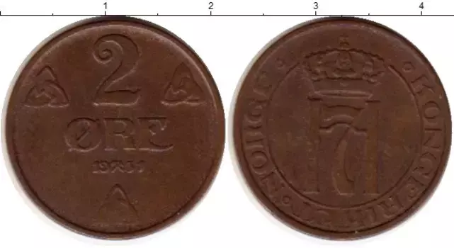 Монета 2 эре Норвегии 1931 года Бронза Хокон VII